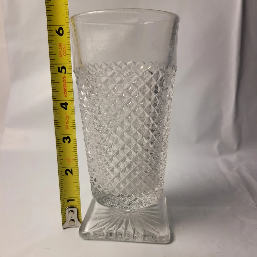 Vintage Imperial Glass Diamond Point‎ Clear Footed Tumbler Square Base 12oz
